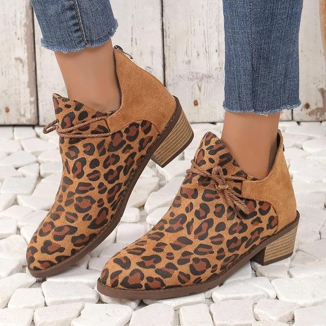 Women Fashion Leopard Back Zipper Boots