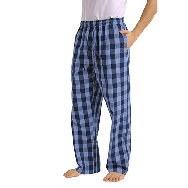 Men Elastic Loose Plaid Sleep Pajama Bottoms