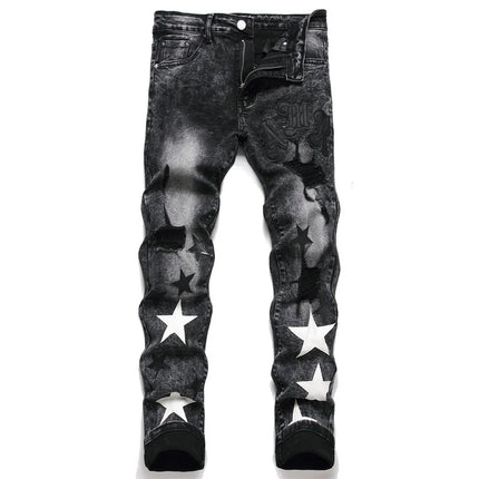 Men Slim Distressed Star Jeans - Mad Fly Essentials