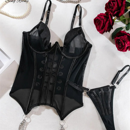 Women Bra Sets Sheer Sensual Corset Lace Lingerie