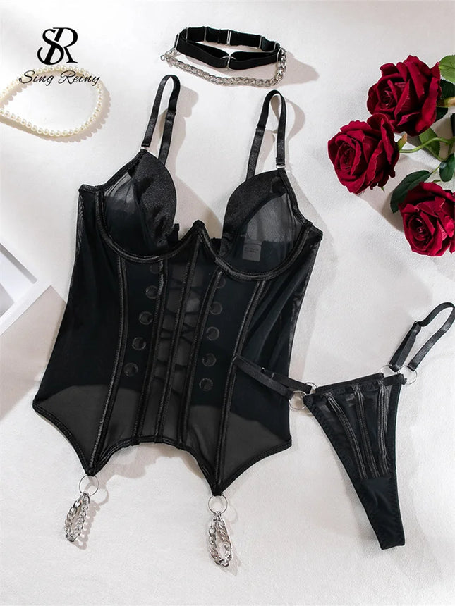 Women Bra Sets Sheer Sensual Corset Lace Lingerie