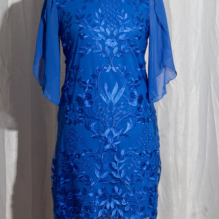 Women Blue Fall Plus Floral Embroidery Dress