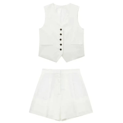 Women Vintage Solid Vest Shorts Set