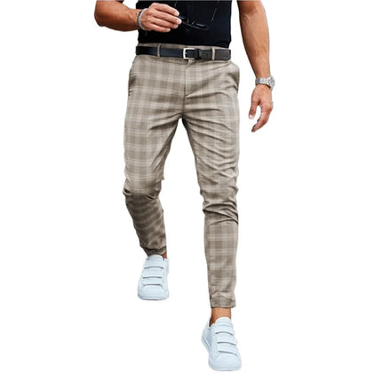 Men Business Casual Golden Plaid Pants