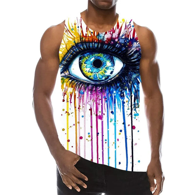 Men Tie-Dye Eye Ball 3D Gradient Tank Tops