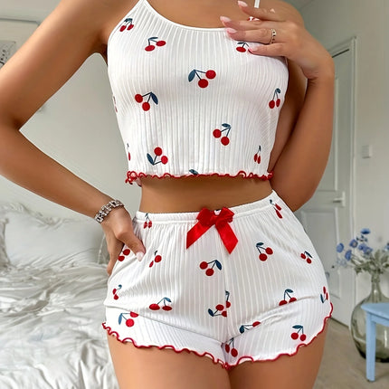 Women Summer Heart Crop Top Pajama Set