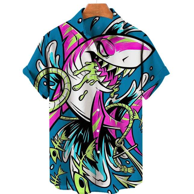 Men Pink Blue Shark Animal 3D Hawaiian Shirts