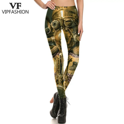 Women Steampunk 3D Fitness Leggings - Mad Fly Essentials