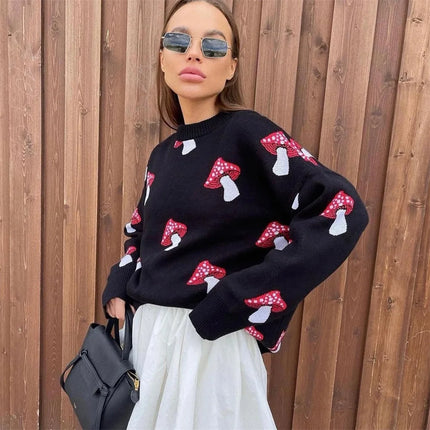 Women Trendy Mushroom Graphic Long Casual Sweater