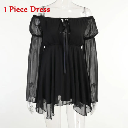 Women Summer 2pc Chiffon Off Shoulder Dress