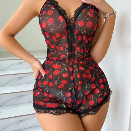 Women Floral Print Pajama Romper Nightwear