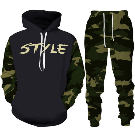 Men 3D Tracksuit Pants Hoodie Camo Set