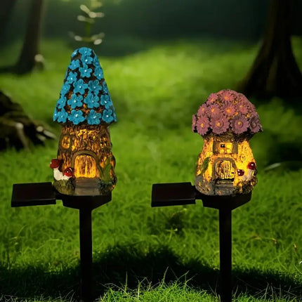 Solar Resin Mushroom House LED Garden Light