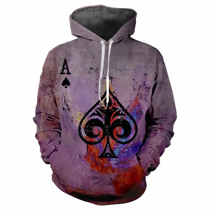 Men Hot 3D Poker Ace Spades Party Hoodies