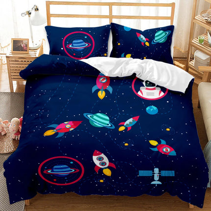 Kids Room Cartoon Astronaut Duvet Cover Bedding Set