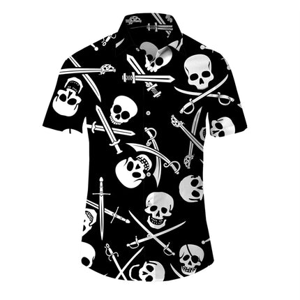 Men Hawaiian 3D Lapel Skull Party Shirts