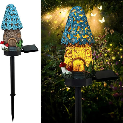 Solar Resin Mushroom House LED Garden Light