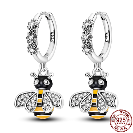 Women 925 Sterling Ladybug Charm Earrings