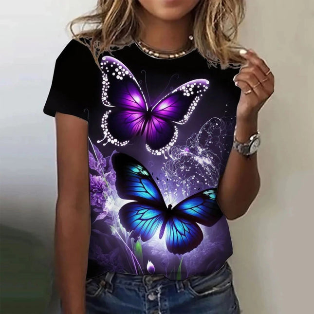 Women Summer 3D Butterfly Floral Short Tees