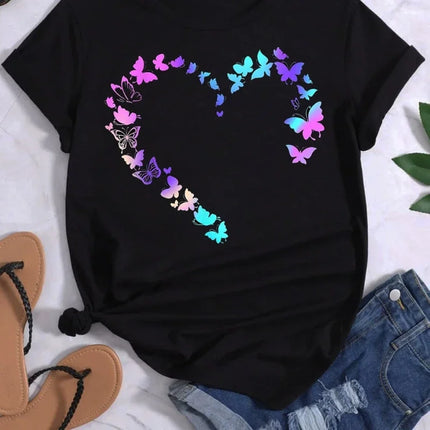 Women Butterfly Summer Short Graphic Tees