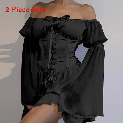 Women Summer 2pc Chiffon Off Shoulder Dress