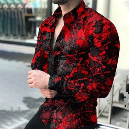 Men Black Red Business Casual Dress Shirts