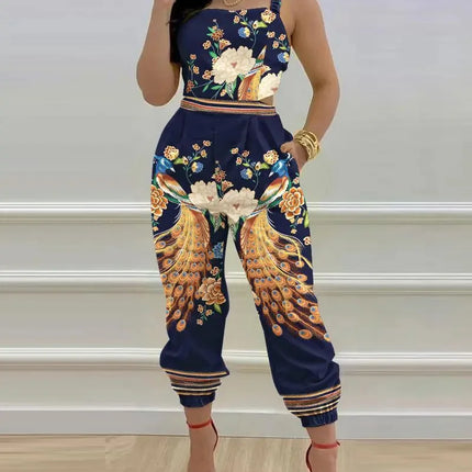 Women Backless Blue Bow Casual Jumpsuit