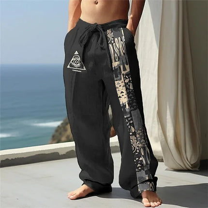 Men Geometric Plaid Pattern Beach Pants