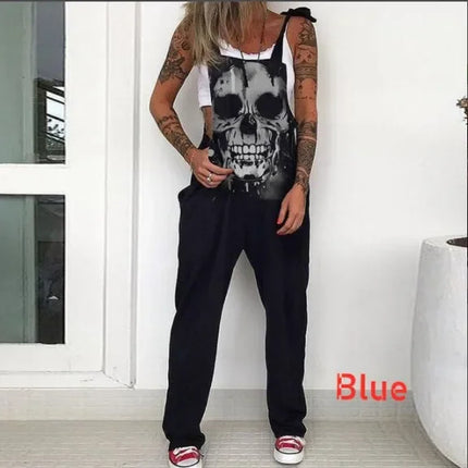 Women Cartoon Skull Casual Overall Romper