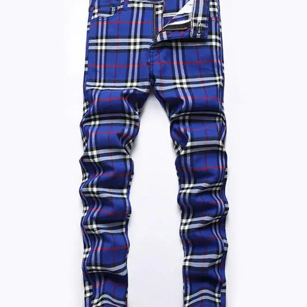 Men Business Casual Elastic Plaid Pants - Mad Fly Essentials