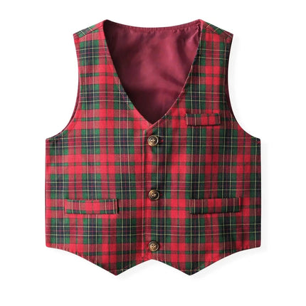 Boys 4pc Gentleman Plaid Vest-Pants-Top Clothing Set