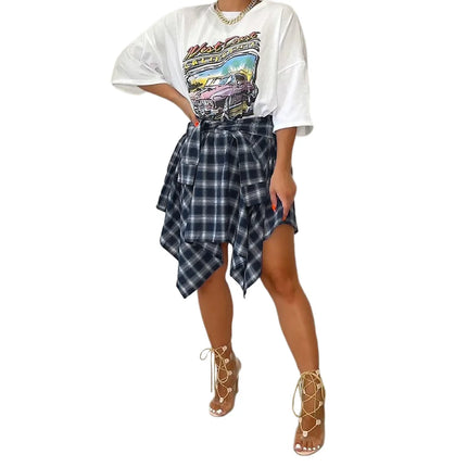 Women High Waist Plaid Mini Irregular Skirts