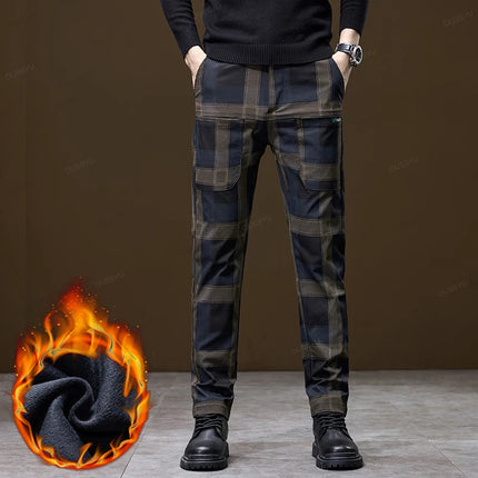 Men British Plaid Business Casual Pants