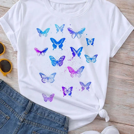 Women Butterfly Summer Short Graphic Tees