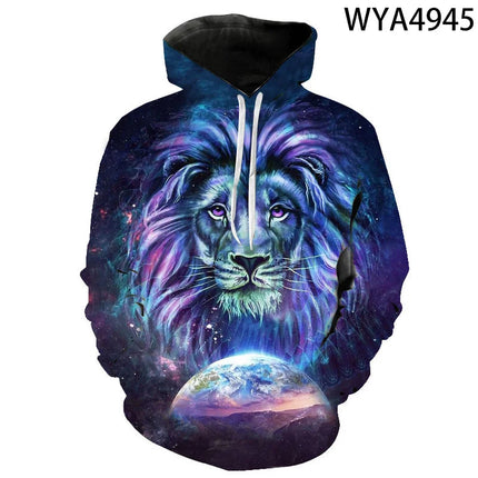 Men 2024 Lion 3D Streetwear Animal Hoodies