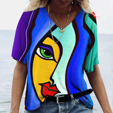 Women Picasso Facial Art Iridescent 3D Shirt