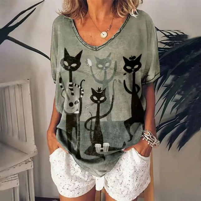 Women Solid Streetwear Animal Summer Tees