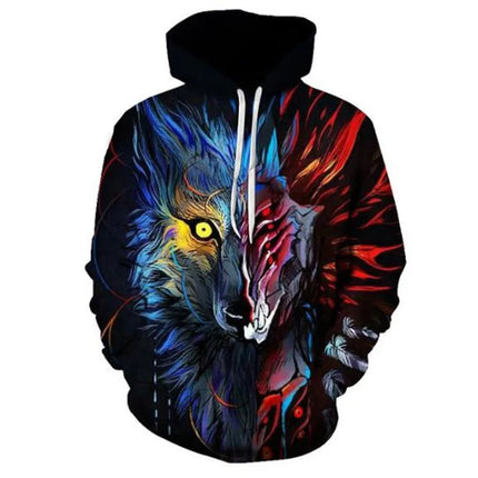 Men Animal Wolf Blue 3D Sweatshirt Hoodies