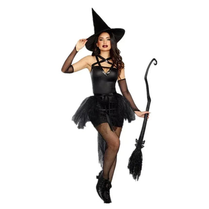 Women Black Gothic Witch Costume Wizard Party Dress