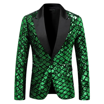 Men Plaid Sequin 3D Party Blazer