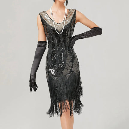 Women V Sequin Retro Fringed Costume Dress