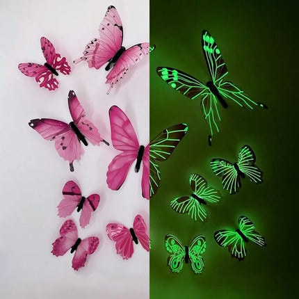 Nordic Butterfly 12pc 3D Luminous Animal DIY Wall Stickers