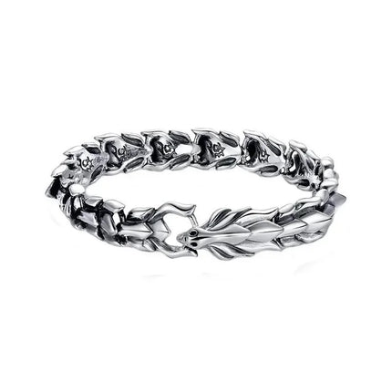 Men Dragon Head Silver Medieval Bracelet