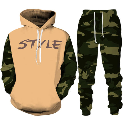 Men 3D Tracksuit Pants Hoodie Camo Set