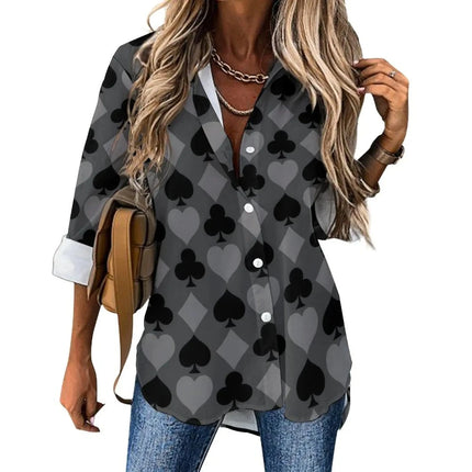 Women 3D Poker Party Cards Office Blouse