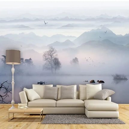 Custom 3D Asian Style Landscape Mural Living Room Wallpaper