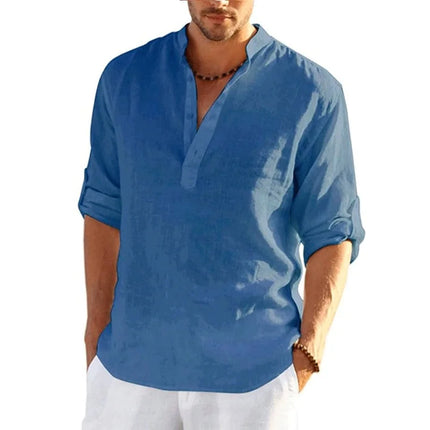 Men Solid Long Linen Casual Shirts