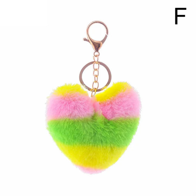 Heart Pompoms Rainbow Multicolor Keychains