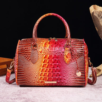 Women Crocodile Embossed Boston Satchel Handbag