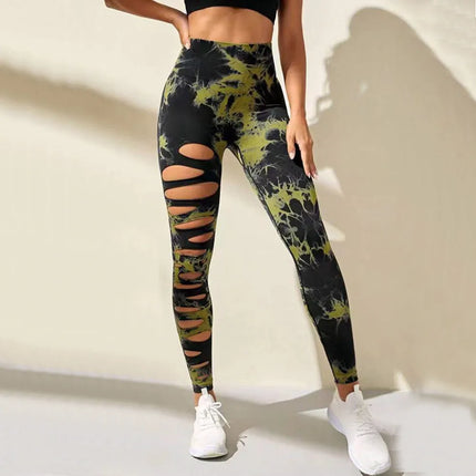 Women 2024 Tie-Dye Blue Black 3D Fitness Leggings